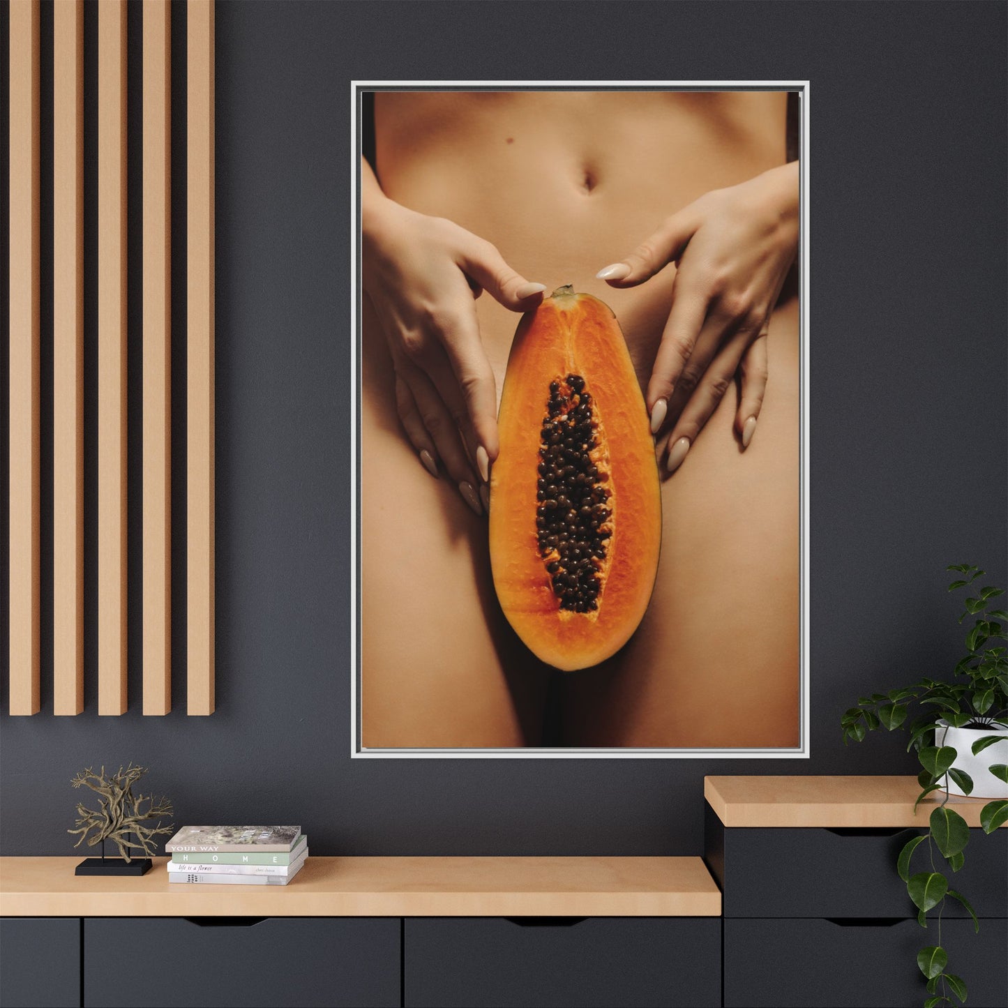 Framed Matte Canvas - Sensual Papaya Nude Art Print