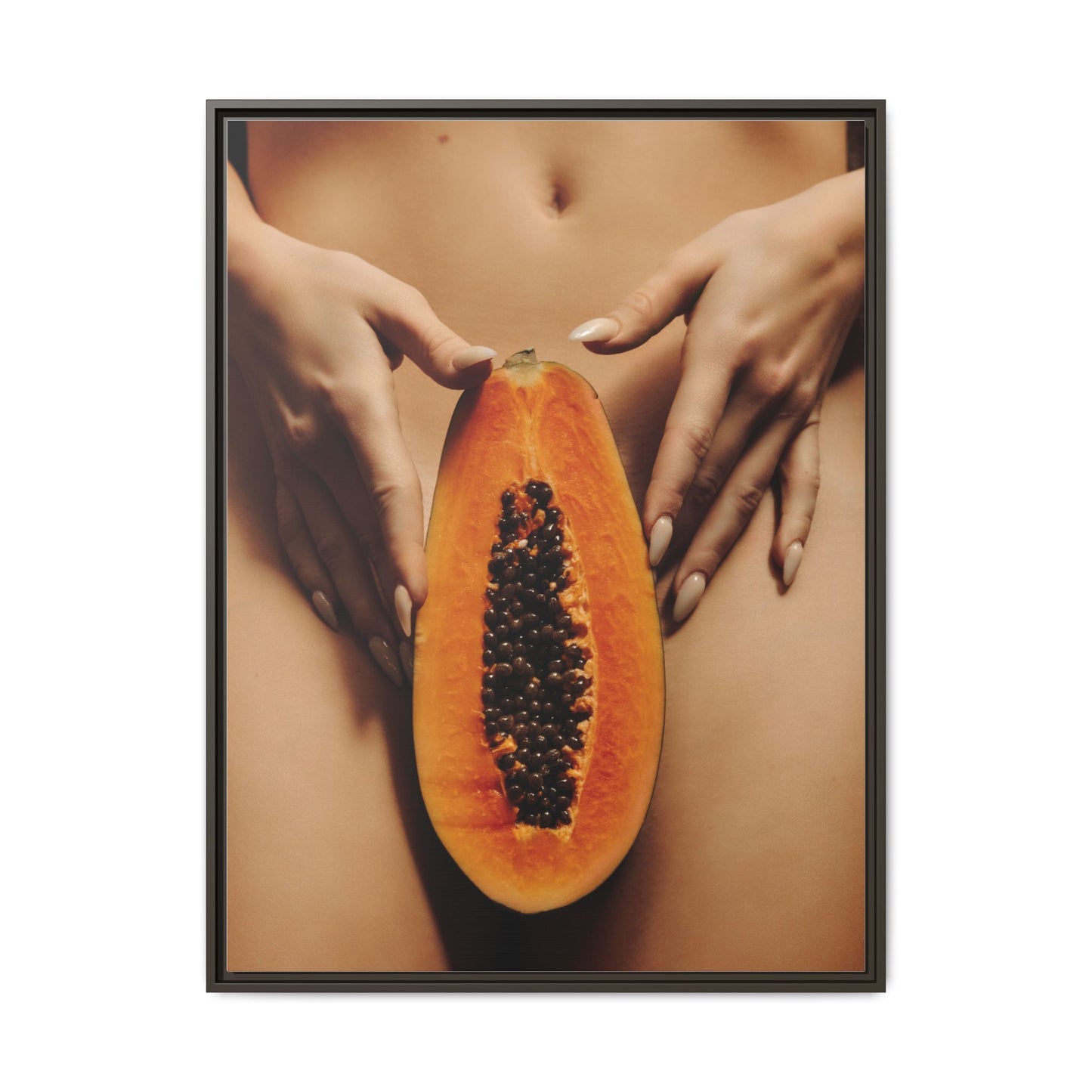 Framed Matte Canvas - Sensual Papaya Nude Art Print