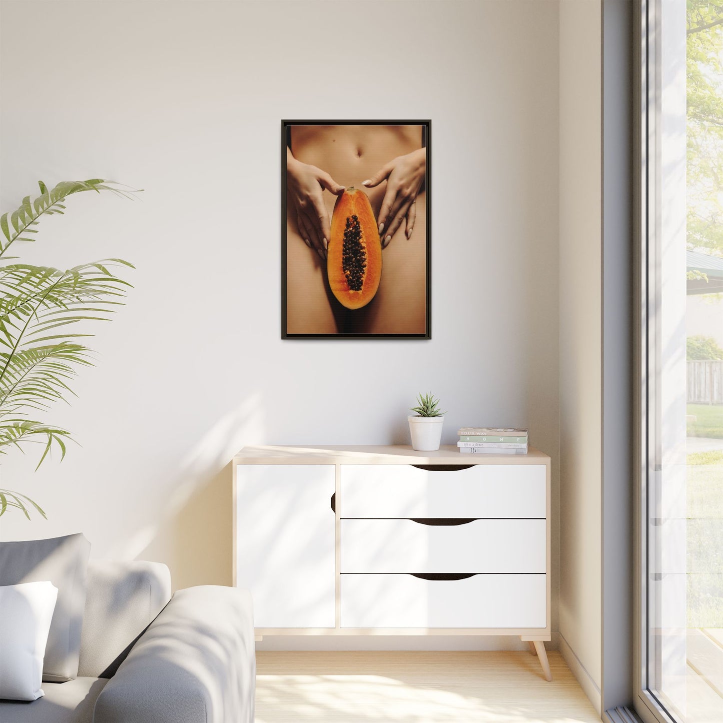 Framed Matte Canvas - Sensual Papaya Nude Art Print