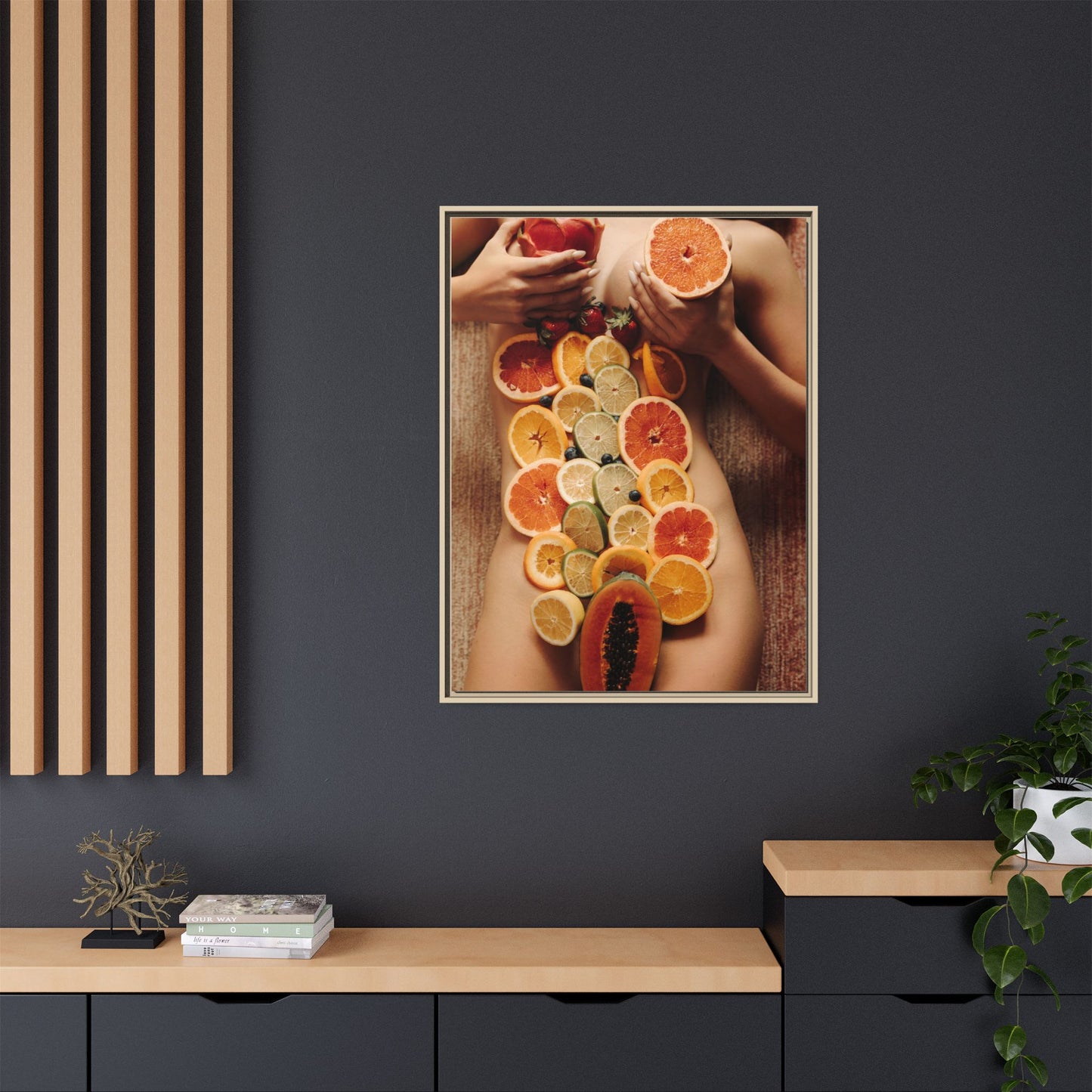 Framed Matte Canvas Art — Sensual Fruit Still Life Wall Decor