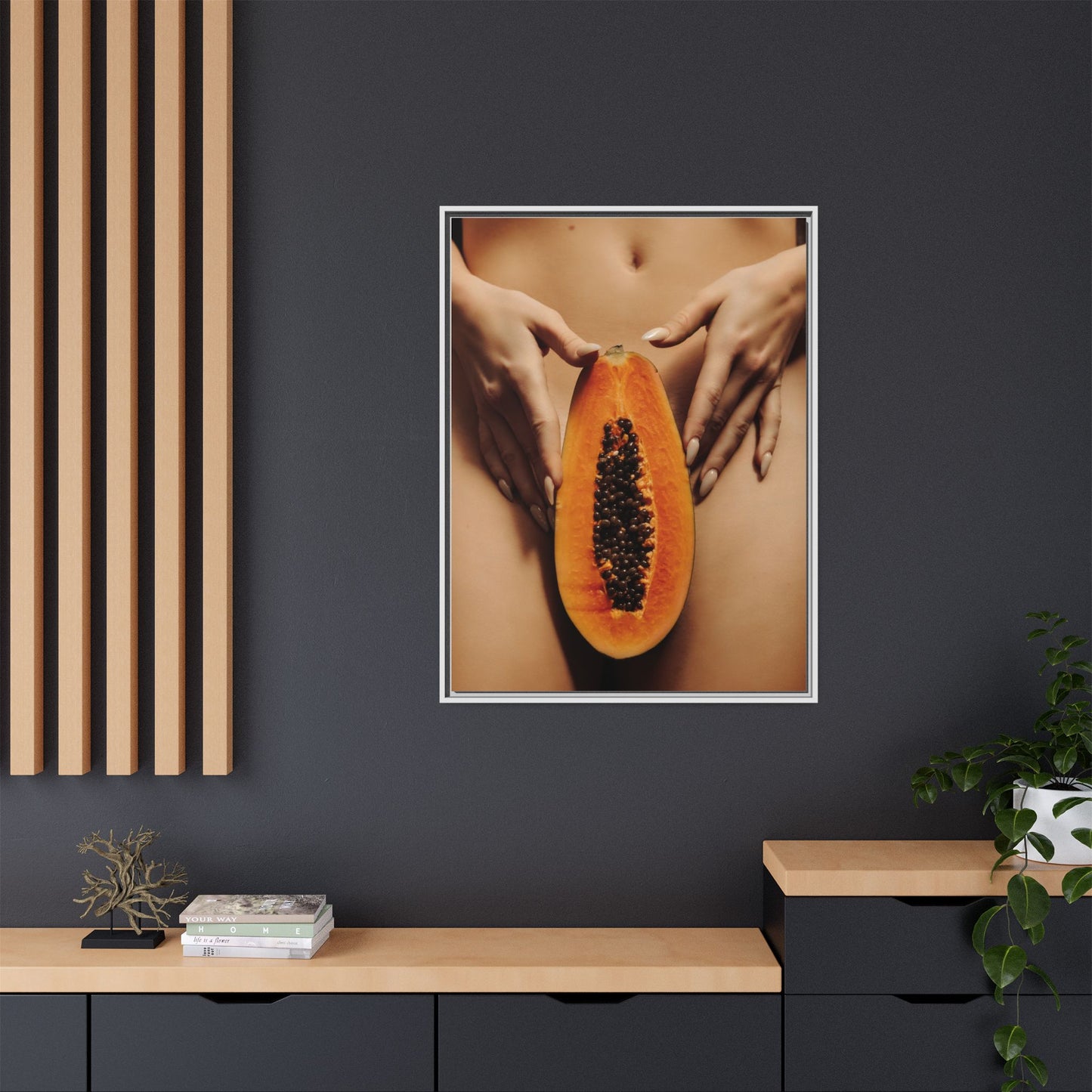 Framed Matte Canvas - Sensual Papaya Nude Art Print