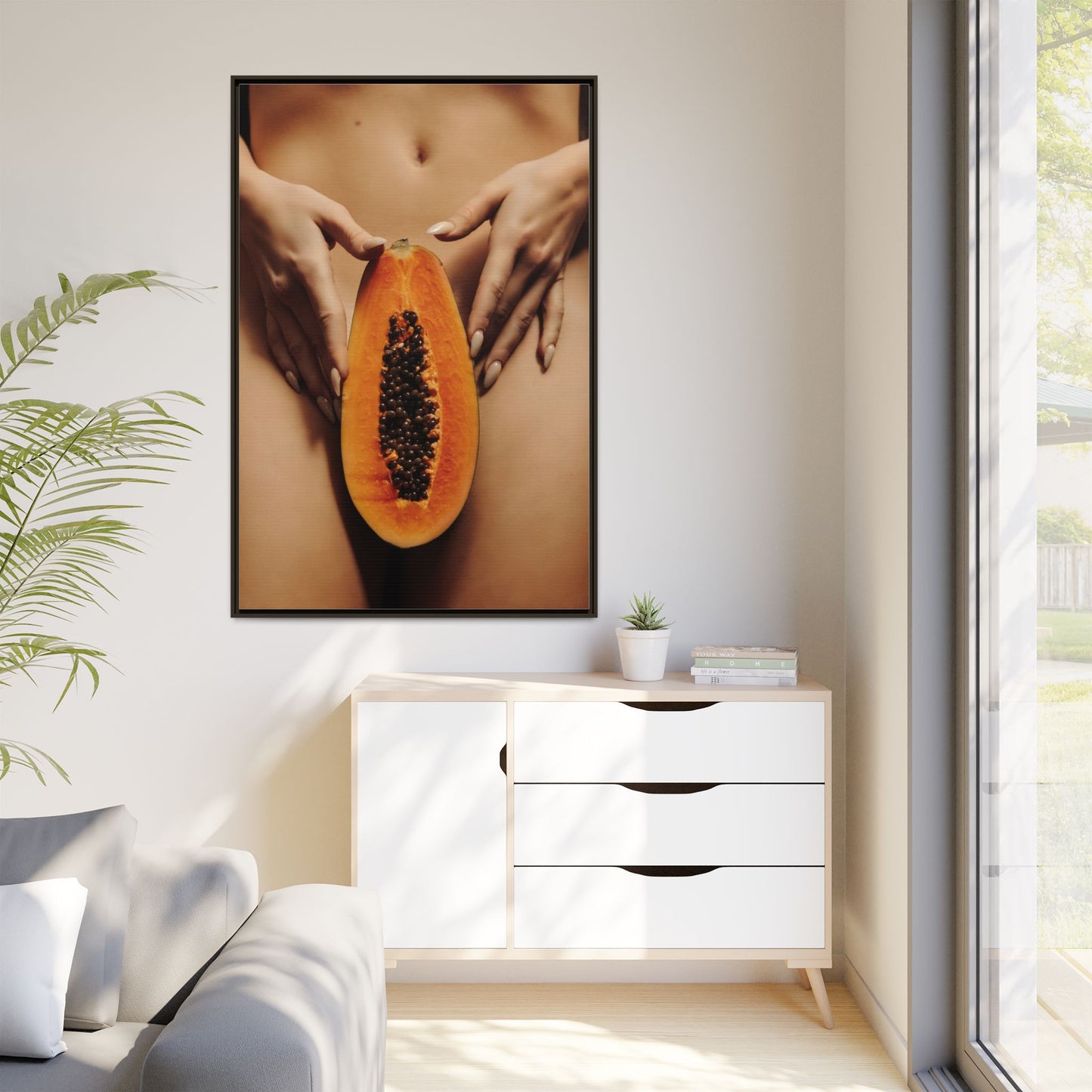 Framed Matte Canvas - Sensual Papaya Nude Art Print