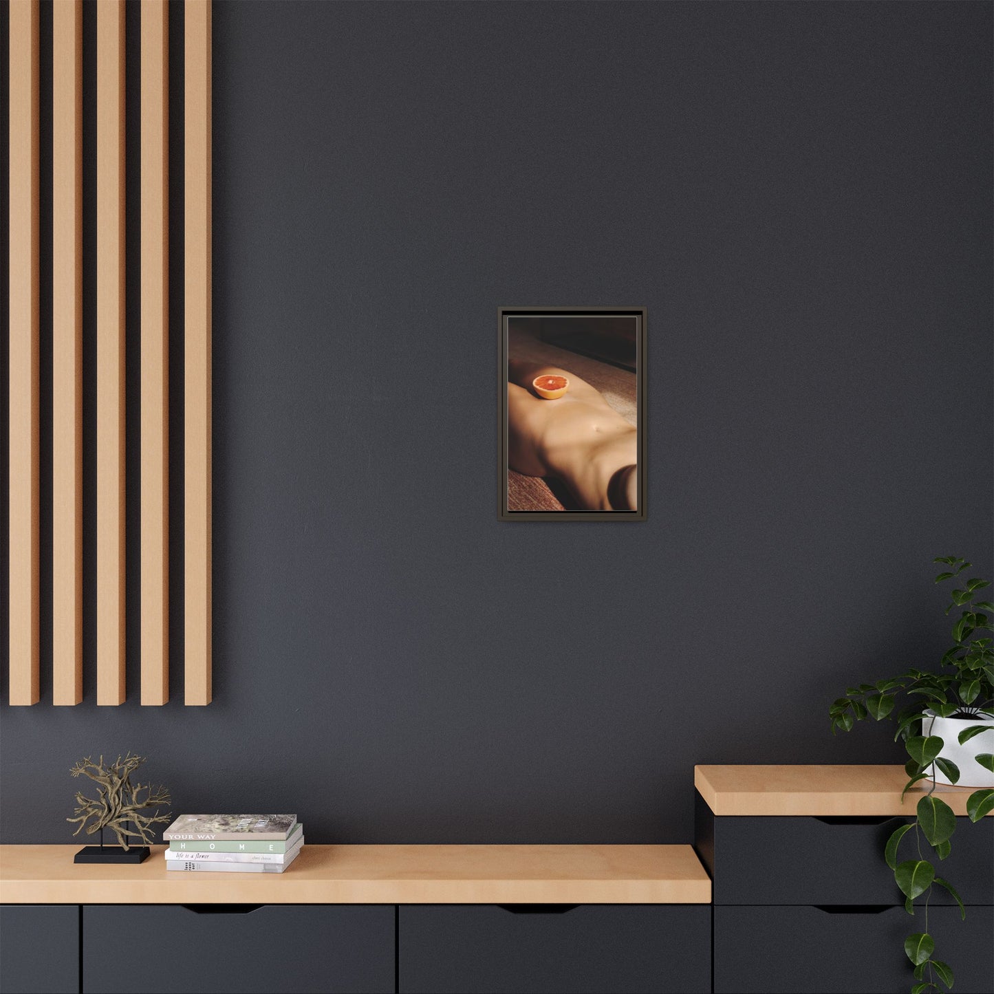 Framed Matte Canvas Wall Art — Minimal Nude Still Life with Grapefruit