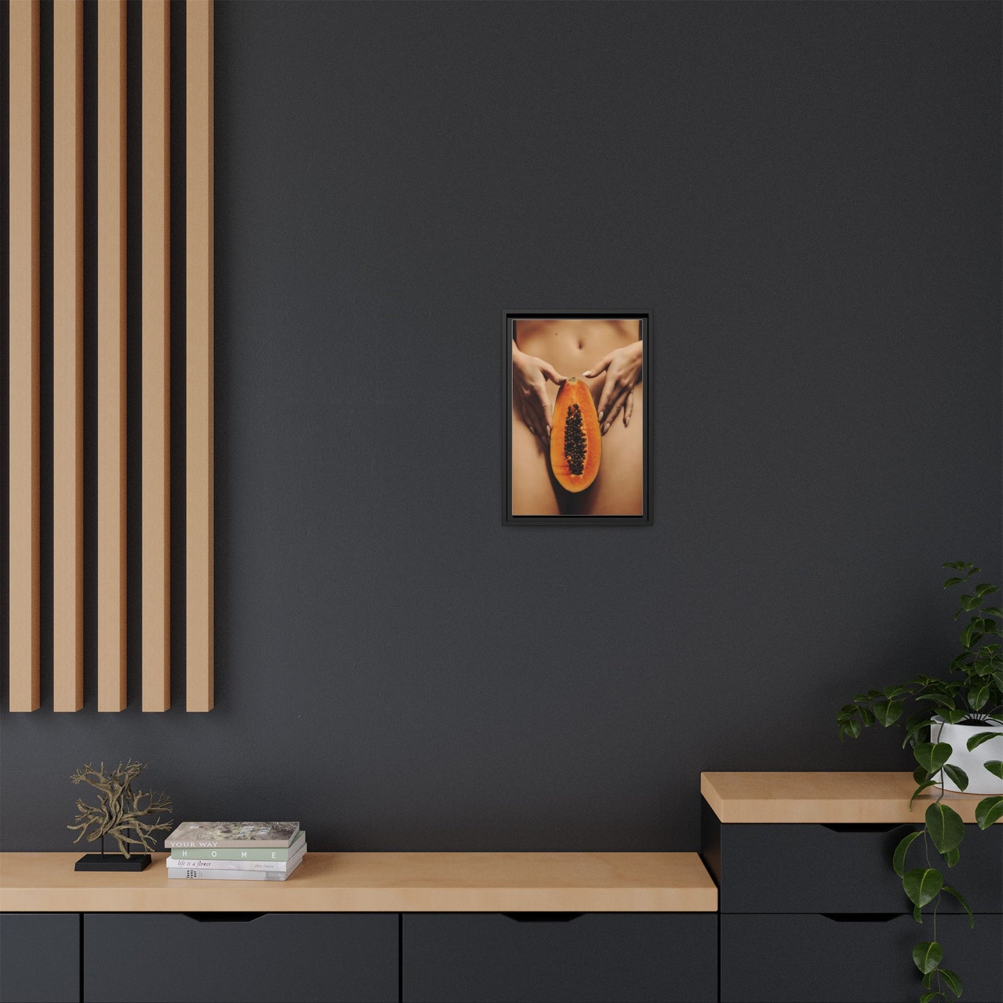 Framed Matte Canvas - Sensual Papaya Nude Art Print