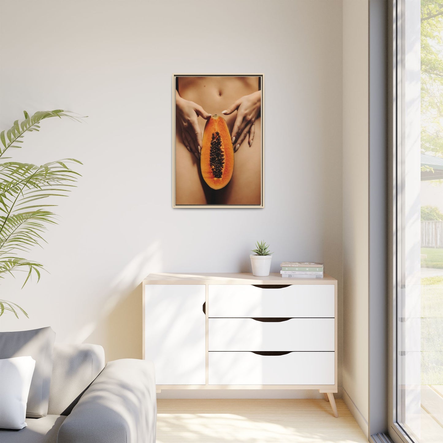Framed Matte Canvas - Sensual Papaya Nude Art Print