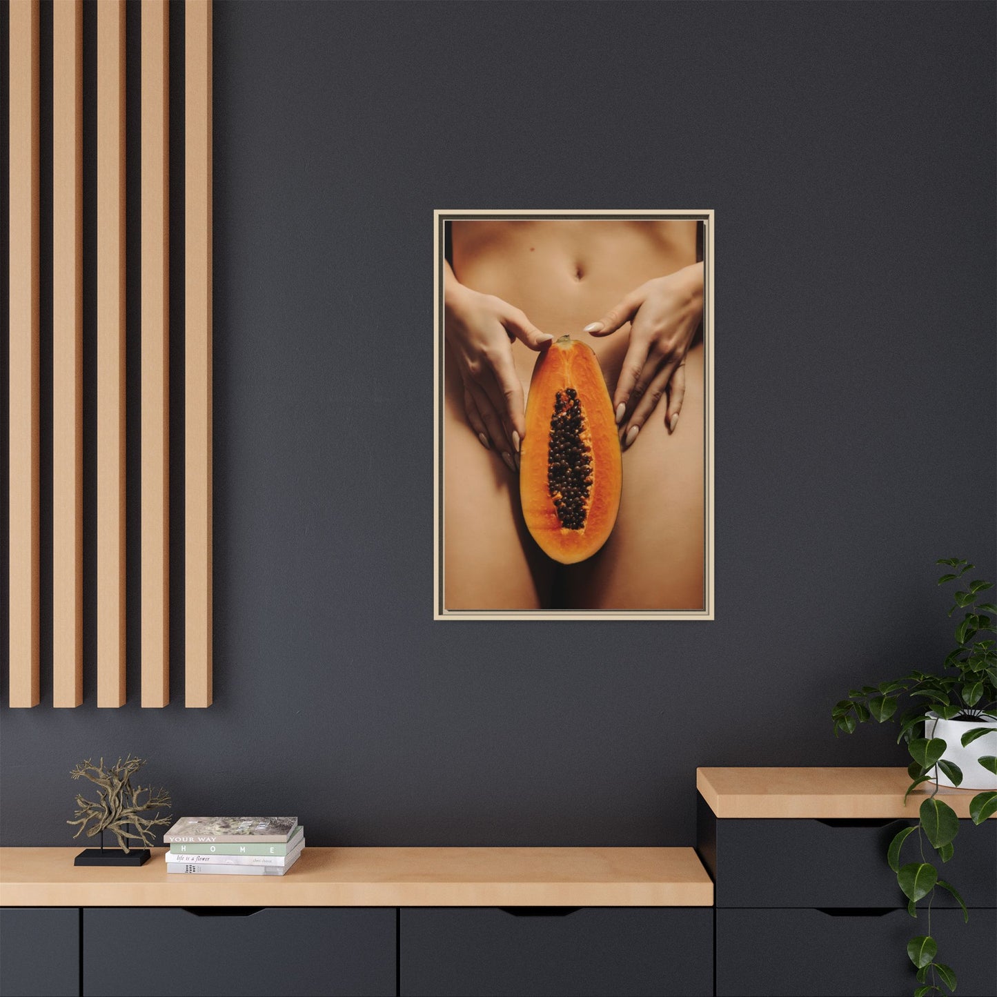 Framed Matte Canvas - Sensual Papaya Nude Art Print
